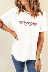 Love July 4th Firework Bow Embroidered T-Shirt – Patriotic Top