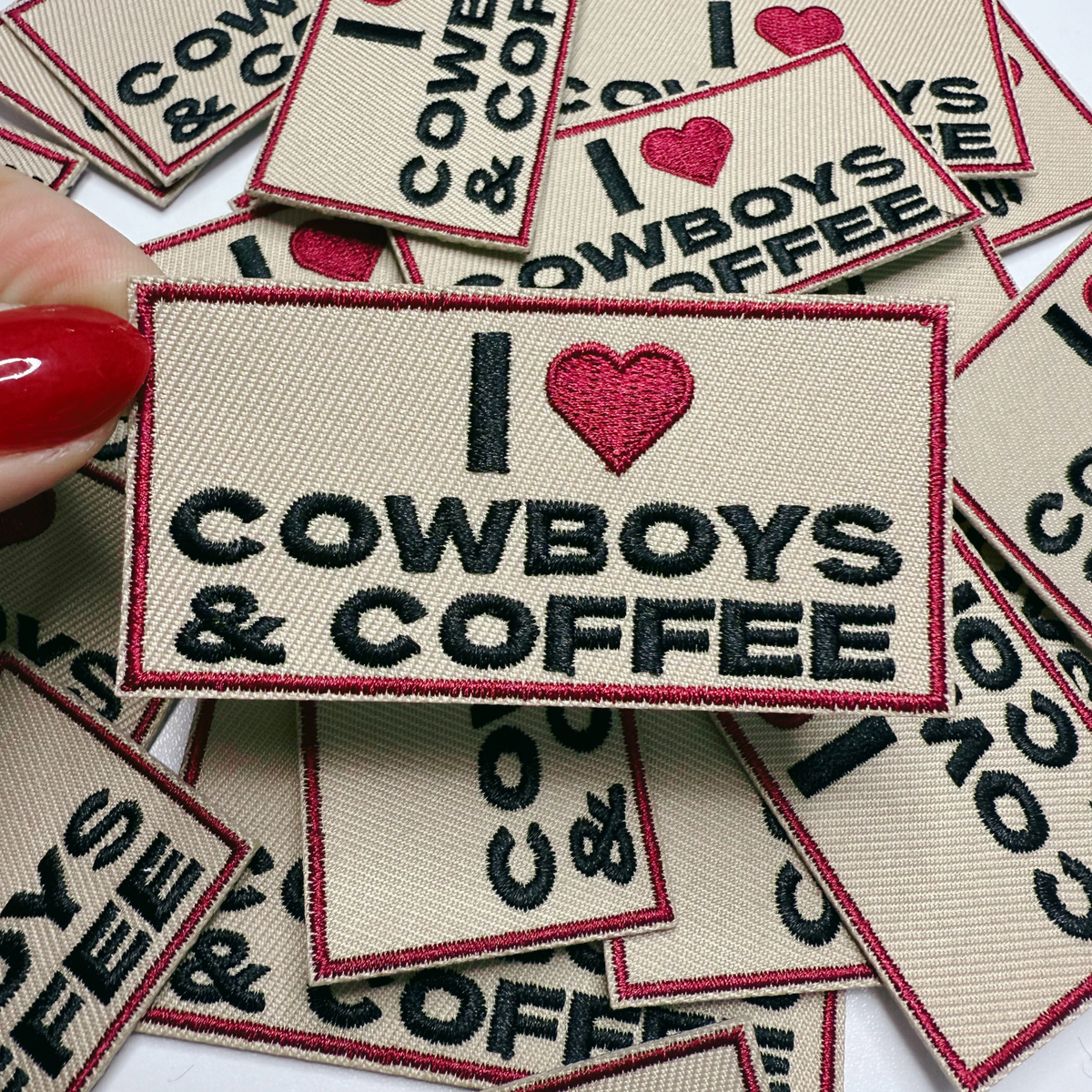 3" I Heart Cowboys & COFFEE - Embroidered Hat Patch