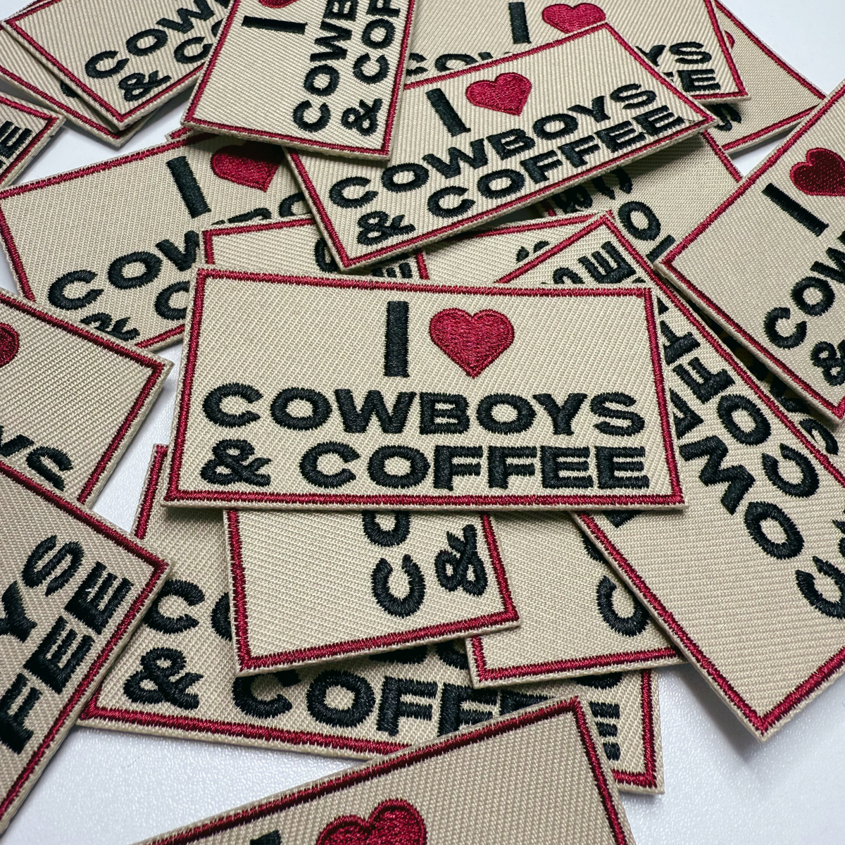 3" I Heart Cowboys & COFFEE - Embroidered Hat Patch