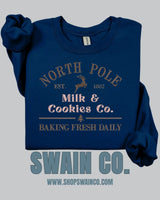 North Pole Milk & Cookies Embroidered Christmas Sweatshirt | Holiday Baking Crewneck | Fresh Baked Daily Embroidery | Cozy Christmas Gift for Her