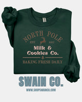 North Pole Milk & Cookies Embroidered Christmas Sweatshirt | Holiday Baking Crewneck | Fresh Baked Daily Embroidery | Cozy Christmas Gift for Her