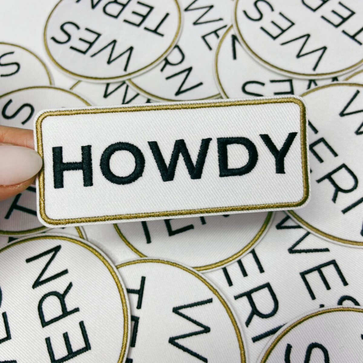 3.5" HOWDY in Tan & Black - Embroidered Hat Patch