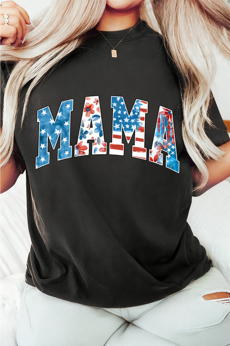 Black Mama Patriotic Floral Flag Graphic Tee – Stretch Blend