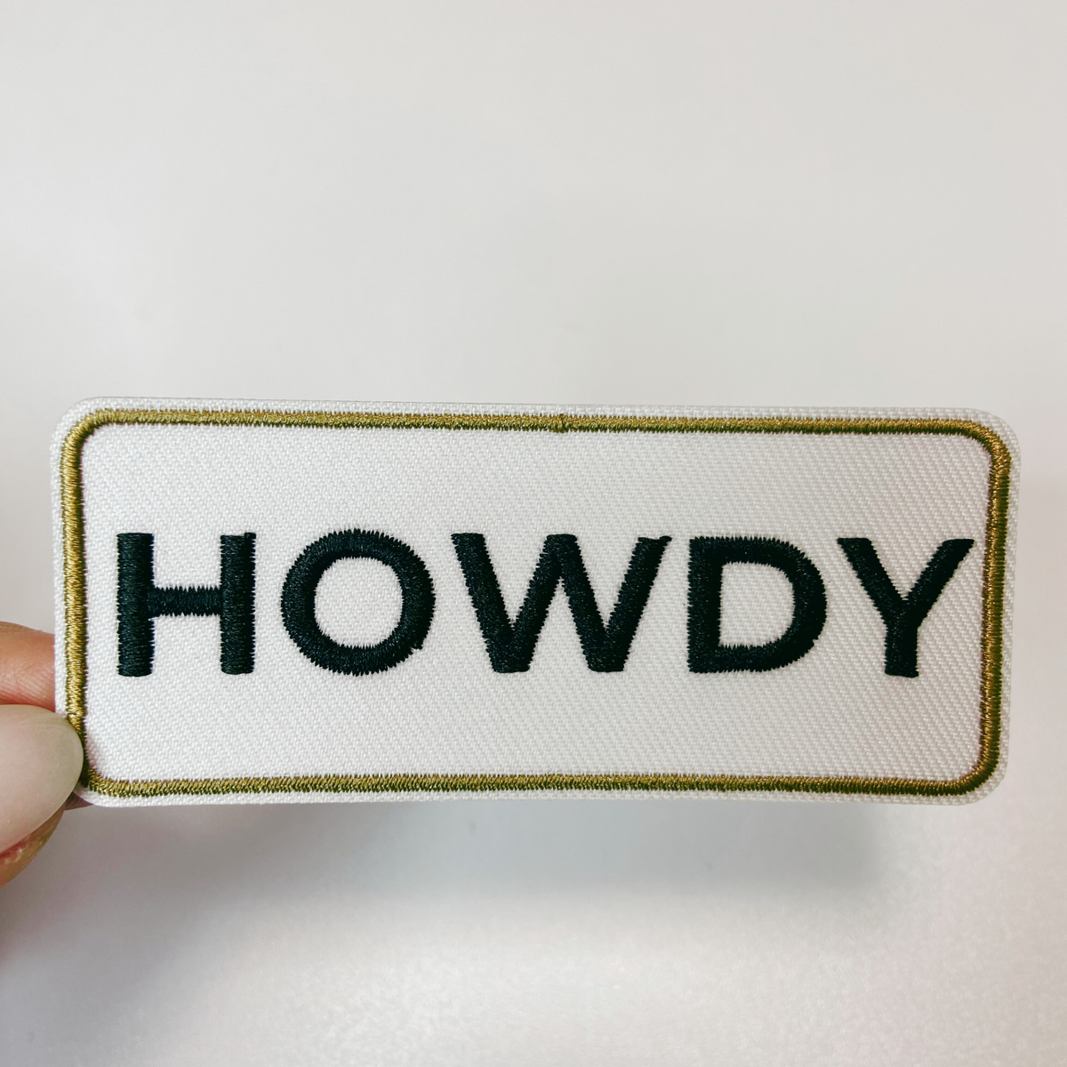 3.5" HOWDY in Tan & Black - Embroidered Hat Patch