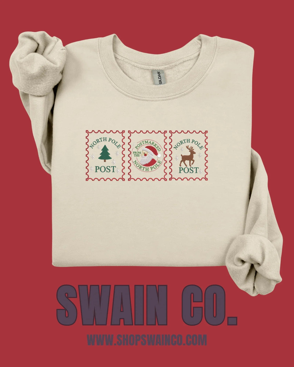 Christmas Rustic Stamp Embroidered Sweatshirt | Vintage Holiday Crewneck | Cozy Christmas Sweatshirt | Farmhouse Christmas Gift | Embroidered Crewneck