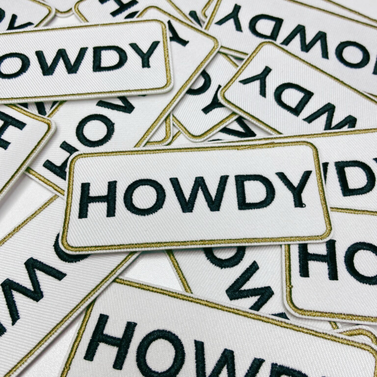 3.5" HOWDY in Tan & Black - Embroidered Hat Patch