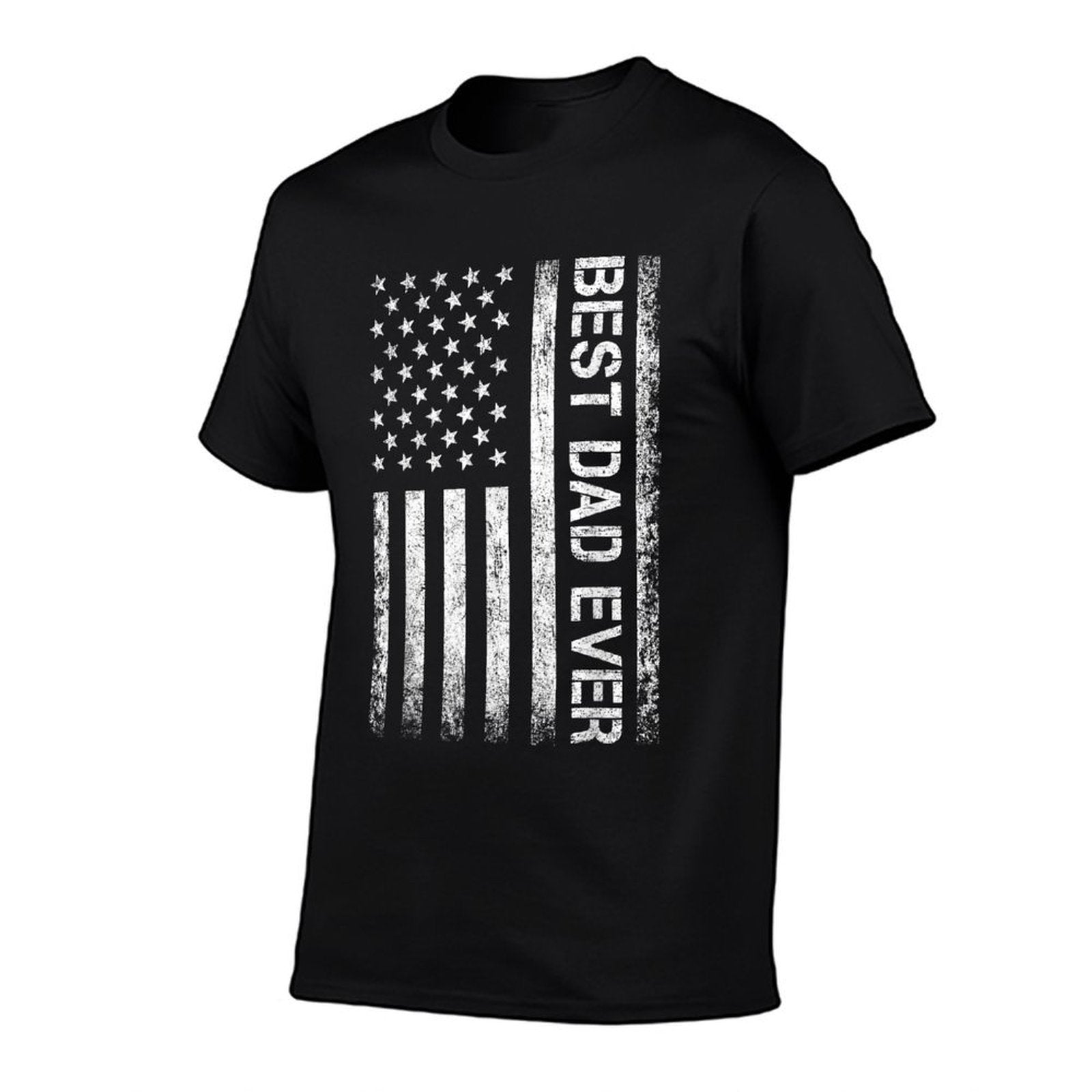Best Dad Ever American Flag Father's Day Ribbed Collar T-Shirt