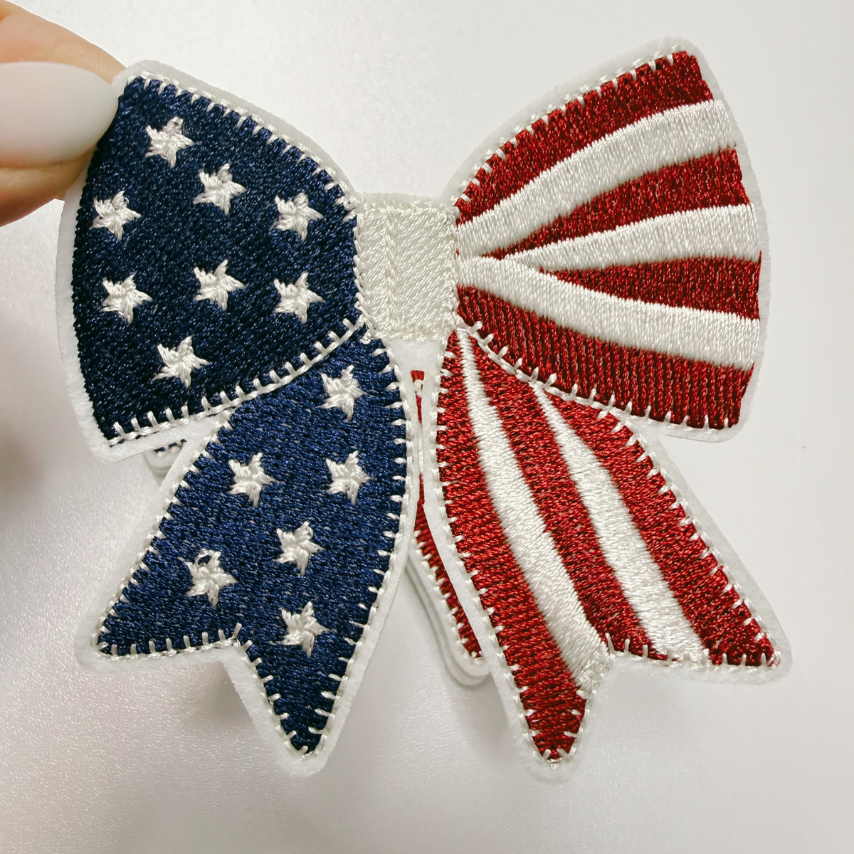 3" Patriotic Bow, USA Flag - Embroidered Hat Patch