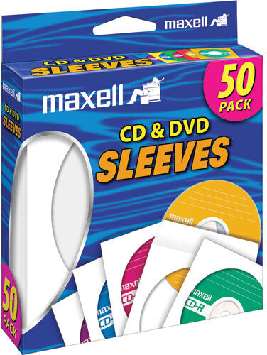 Maxell 190135 CD/DVD Paper Sleeves 50Pk Wht - Maxell 190135 CD-400 CD/DVD Paper Sleeves With Clear Window 50 Pack (White)