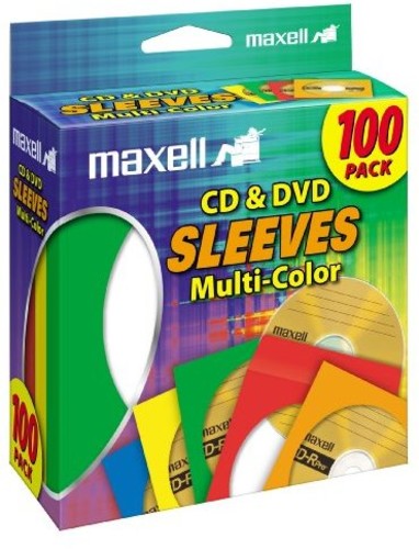 Maxell 190132 CD/DVD Hd Paper Sleeves 100 Pk Clrs - Maxell 190132 CD-403 CD/DVD Paper Sleeves - Clear Windows 100 CNT Asst Colors