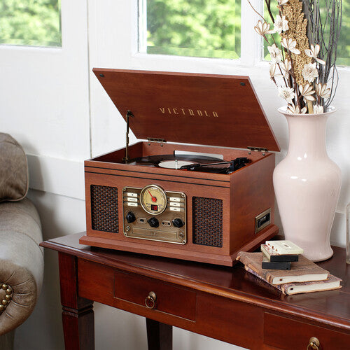 Victrola Vta204Bmah Classic 7in1 Ent Cntr Bt Mhgny - Victrola VTA-204B-MAH Classic 7-in-1 Turntable Music Entertainment Center Bluetooth (Mahogany)