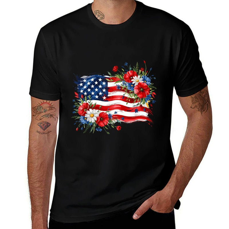 Floral American Daisy 4th of July Women's Patriotic Quick-Dry Tee