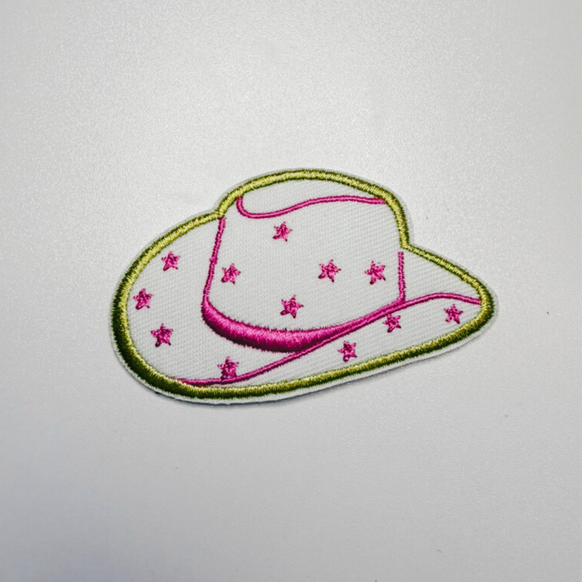 2.5" COWBOY HAT in White & Pink w stars - Embroidered Hat Patch