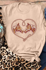 Khaki Rodeo Horse Graphic Western Cowgirl Fashion T Shirt