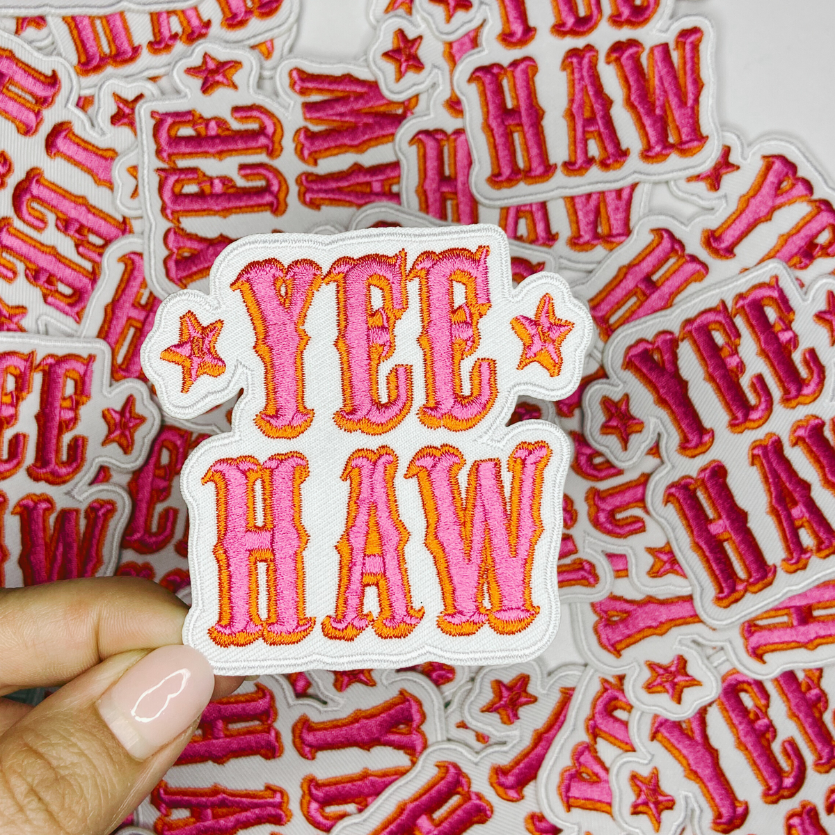 3" Yee Haw in PINK - Embroidered Hat Patch