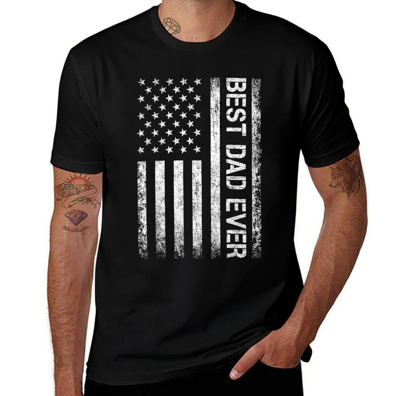 Best Dad Ever American Flag Father's Day Ribbed Collar T-Shirt