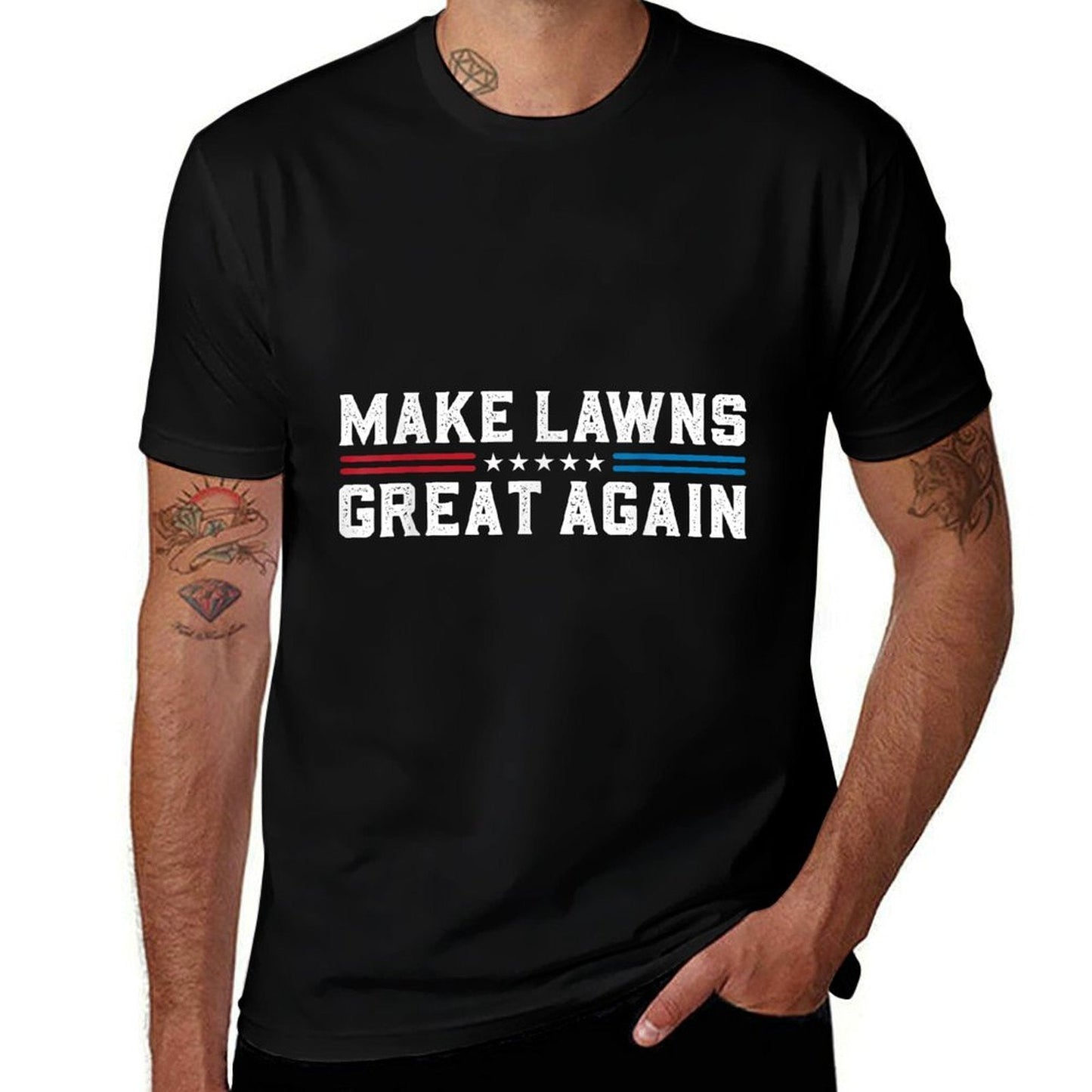 Make Lawns Great Again Funny Lawn Care Dad Fade-Proof Tee
