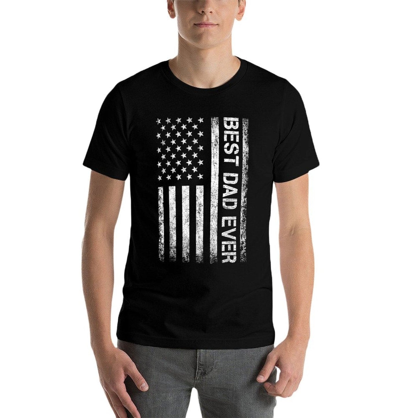Best Dad Ever American Flag Father's Day Ribbed Collar T-Shirt