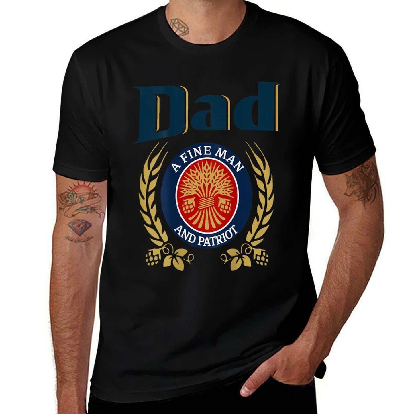 Dad A Fine Man and Patriot Humor Beer Drinking Tee – Fade-Proof