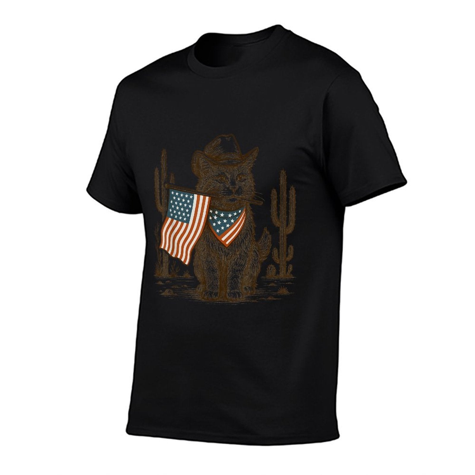 Western Country Patriotic Cowboy Cat Lover 4th of July Tee