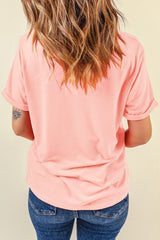 Pink Patriotic Heart DTG Faux Patchwork Printed Tee – Stretch