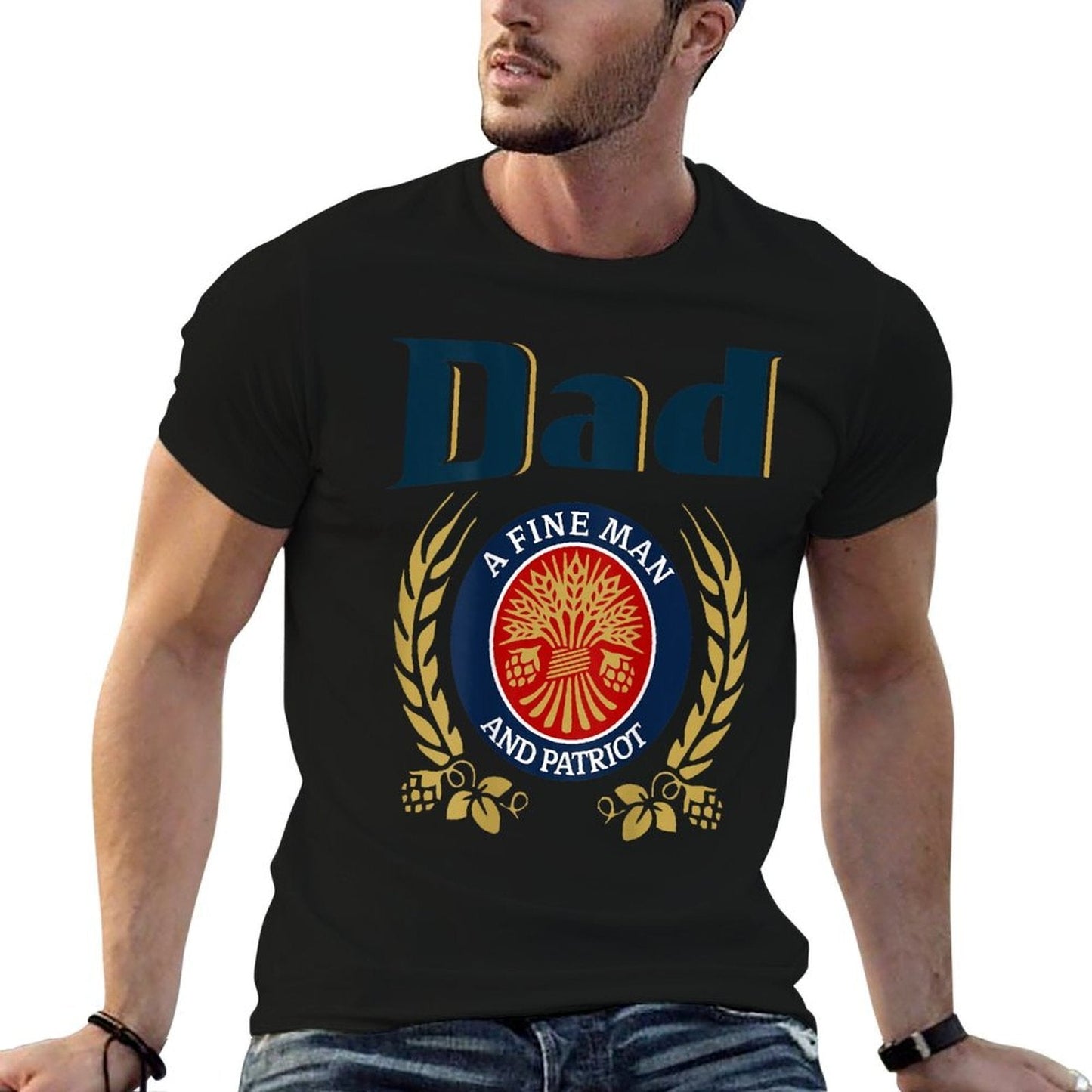 Dad A Fine Man and Patriot Humor Beer Drinking Tee – Fade-Proof