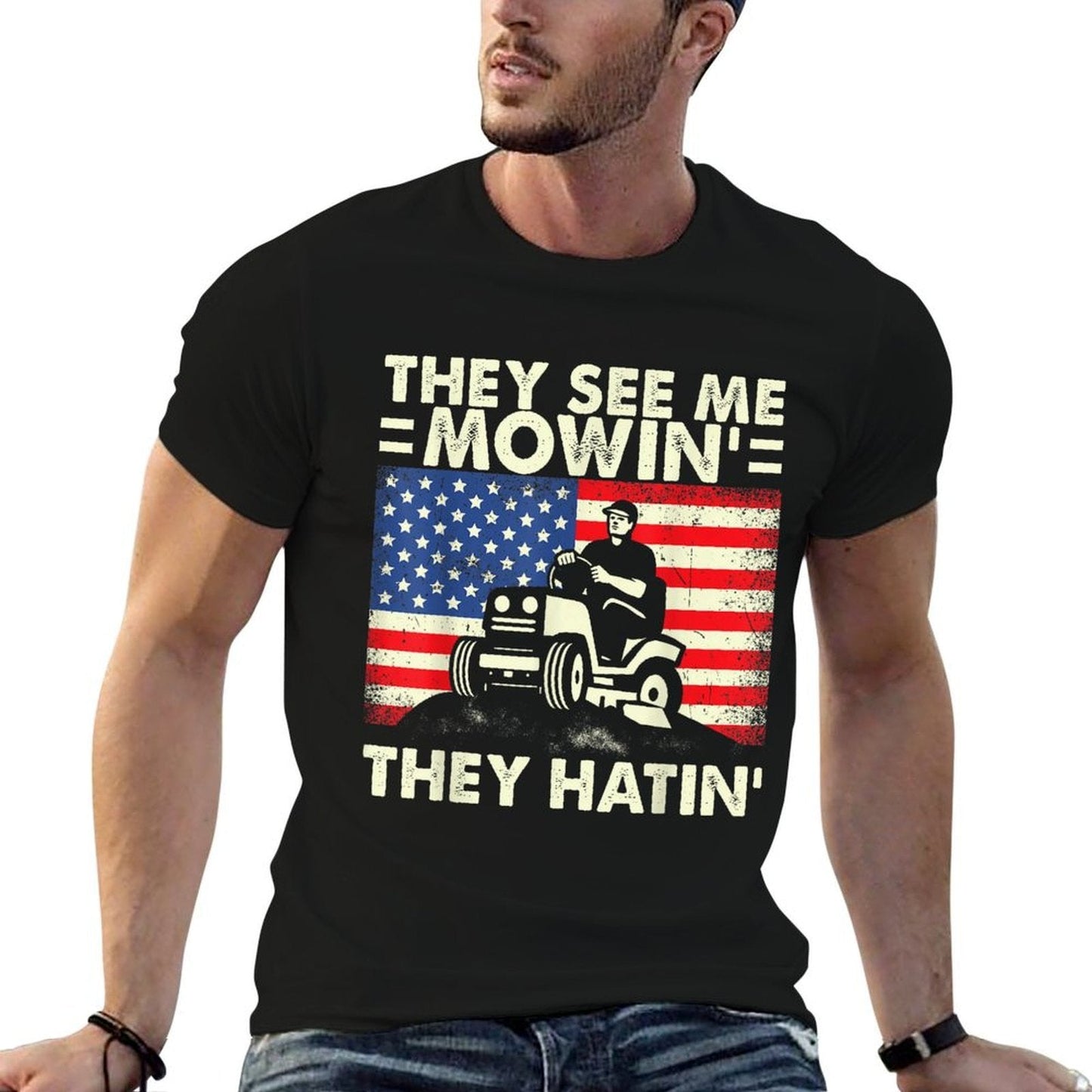 See Me Mowing They Hatin Funny Lawn Dad Heathered Tee