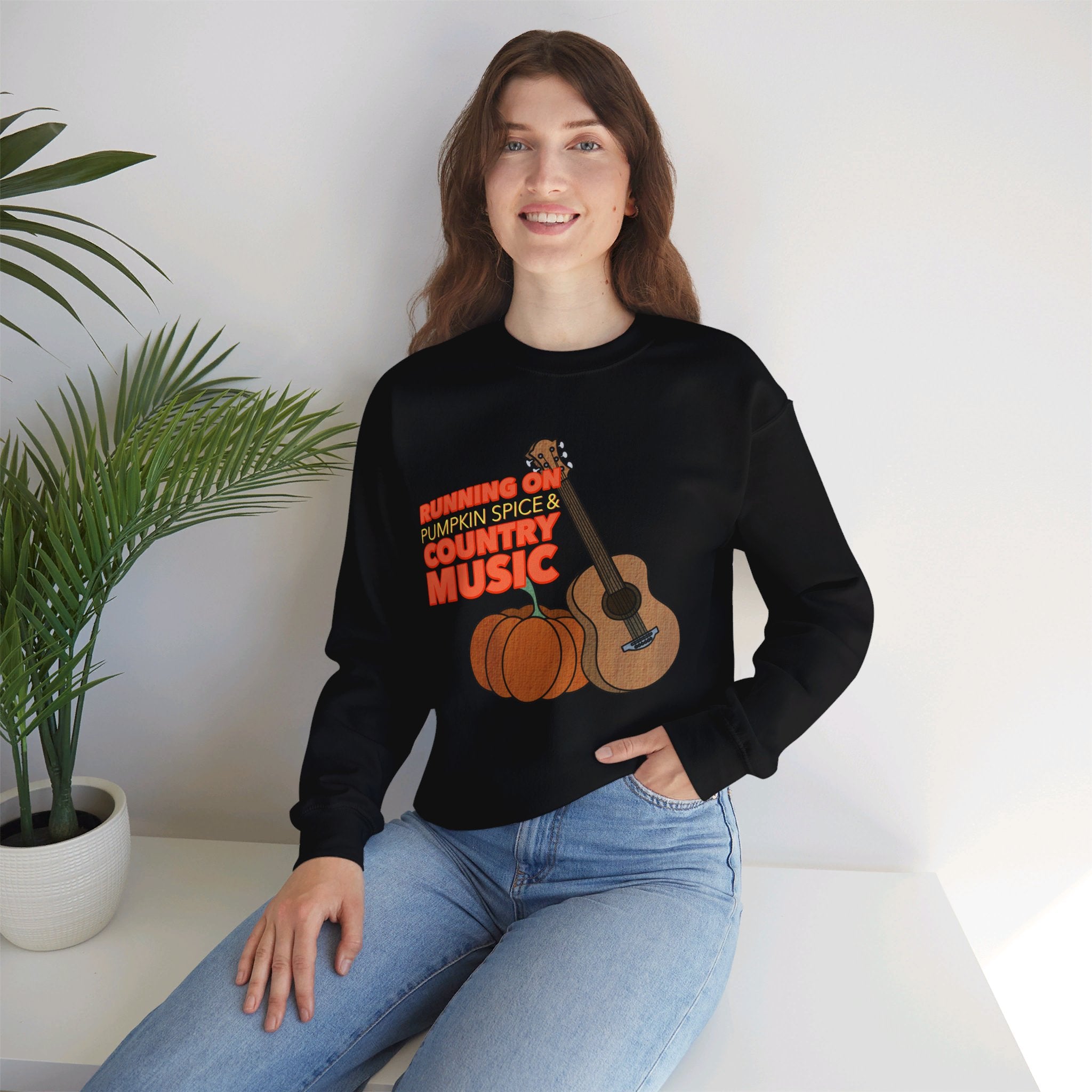 Running on Pumpkin Spice Country Music  Crewneck Sweatshirt