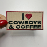 3" I Heart Cowboys & COFFEE - Embroidered Hat Patch