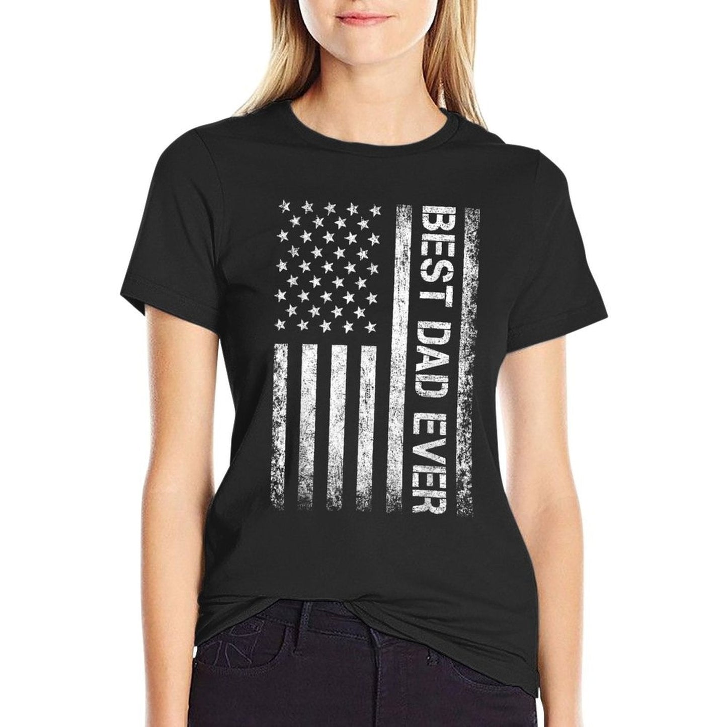 Best Dad Ever American Flag Father's Day Ribbed Collar T-Shirt