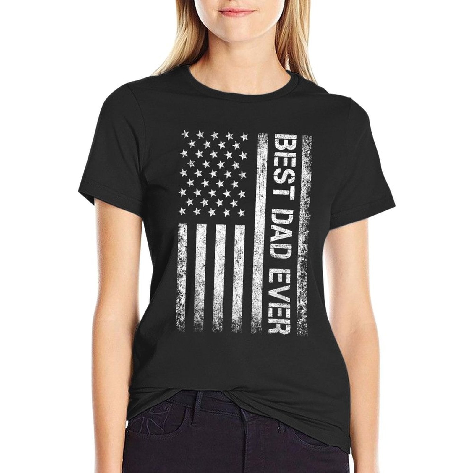 Best Dad Ever American Flag Father's Day Ribbed Collar T-Shirt