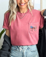American Flag USA Ribbon Comfort Colors Pocket Tee – Patriotic