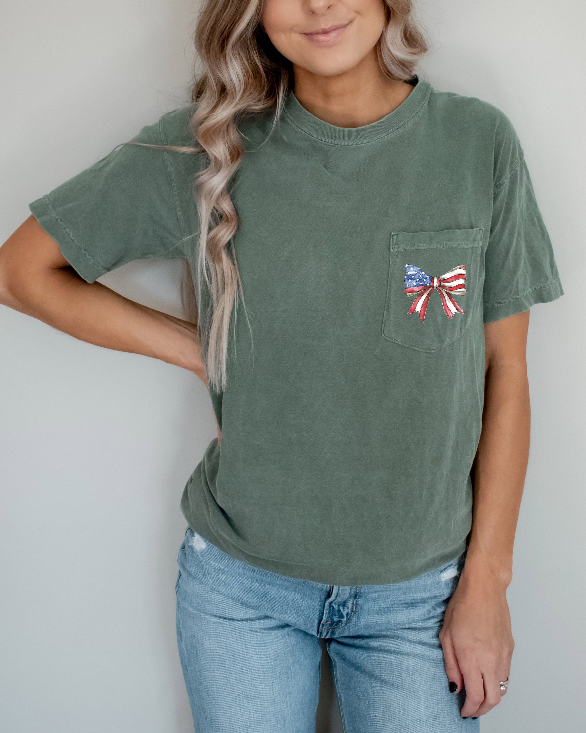 American Flag USA Ribbon Comfort Colors Pocket Tee – Patriotic