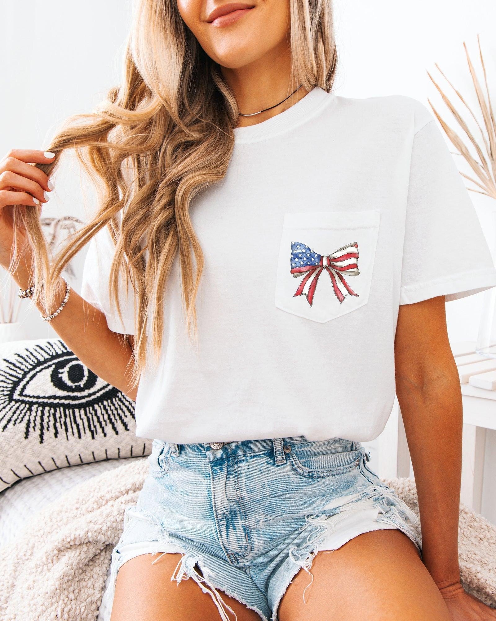 American Flag USA Ribbon Comfort Colors Pocket Tee – Patriotic