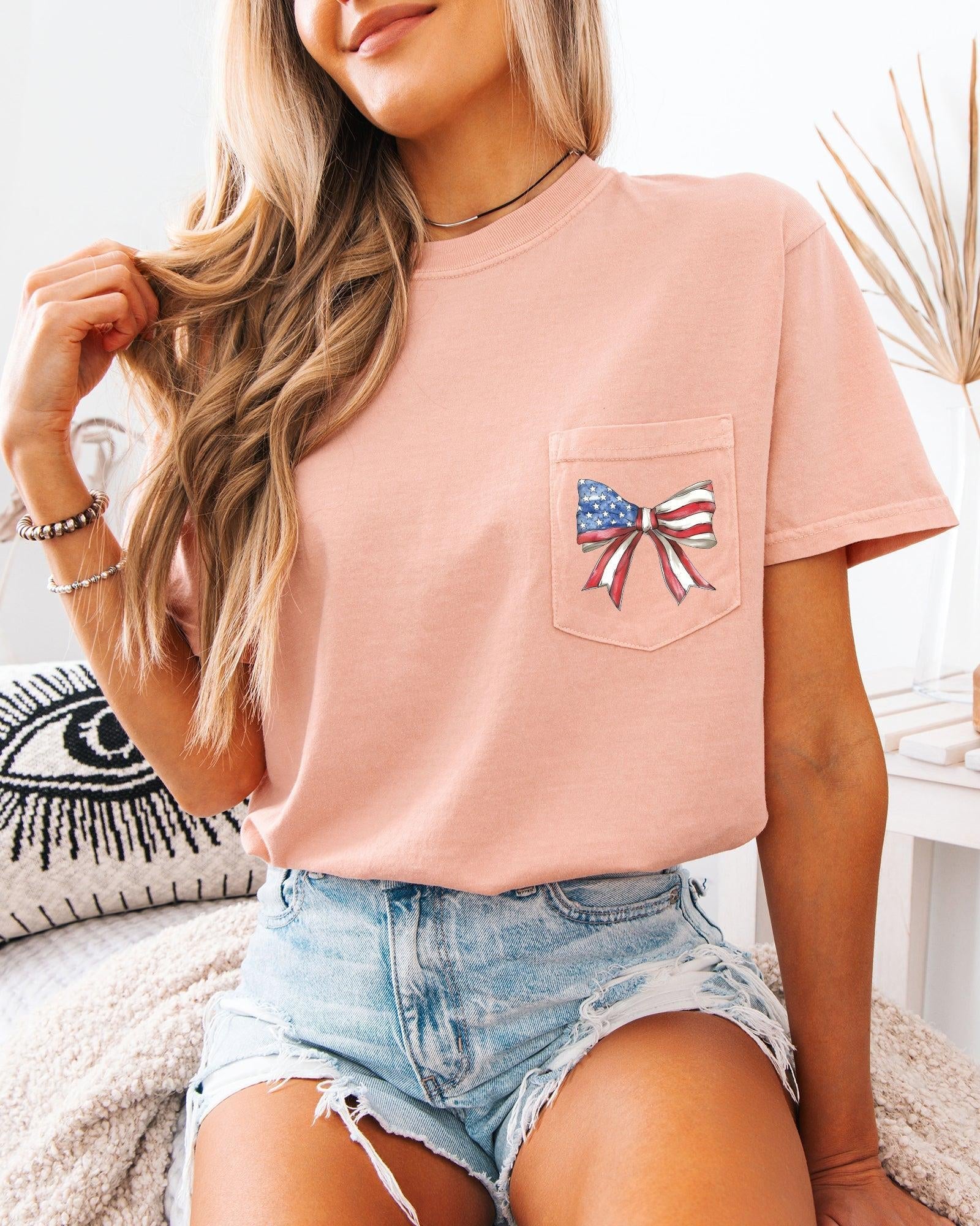 American Flag USA Ribbon Comfort Colors Pocket Tee – Patriotic