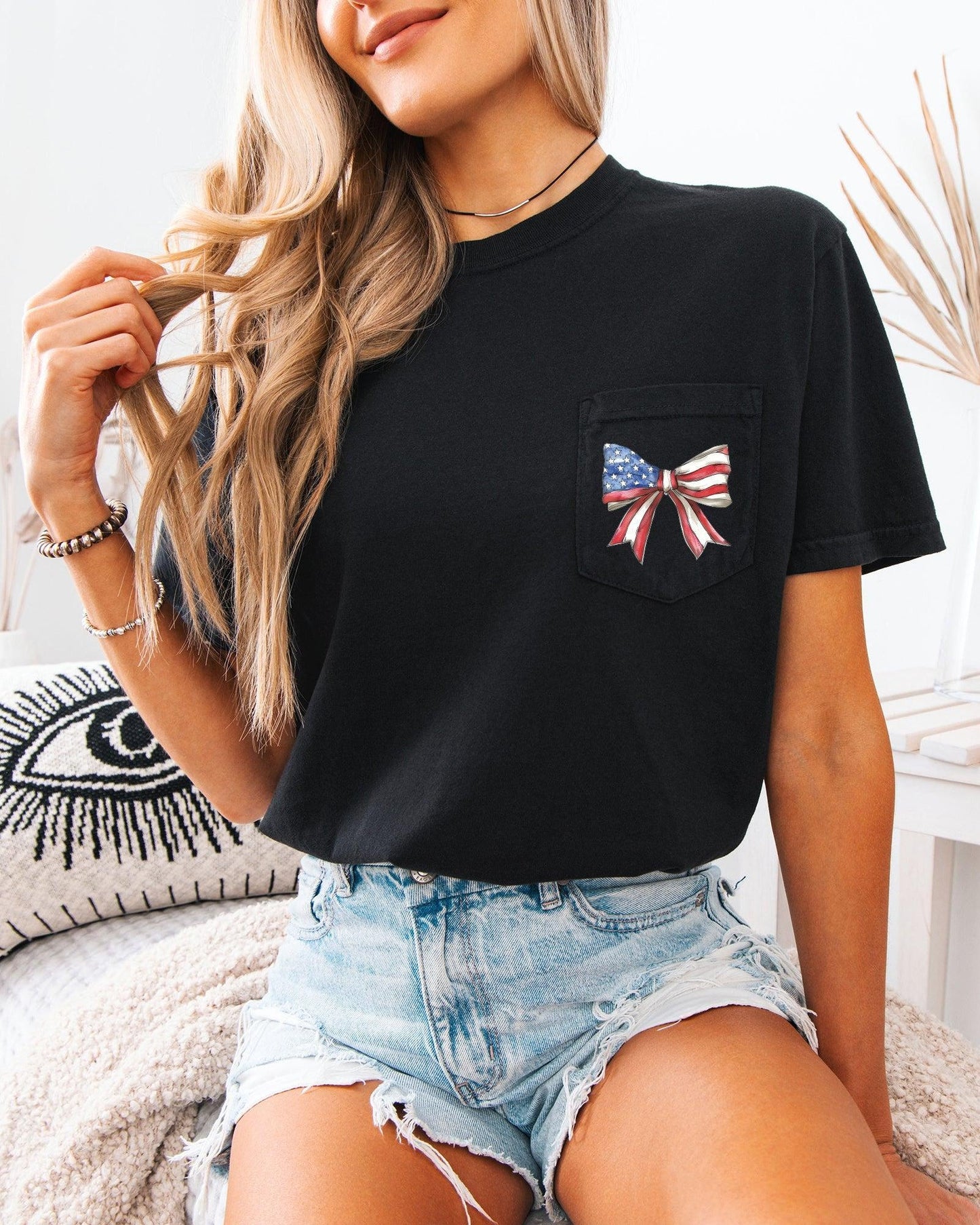 American Flag USA Ribbon Comfort Colors Pocket Tee – Patriotic