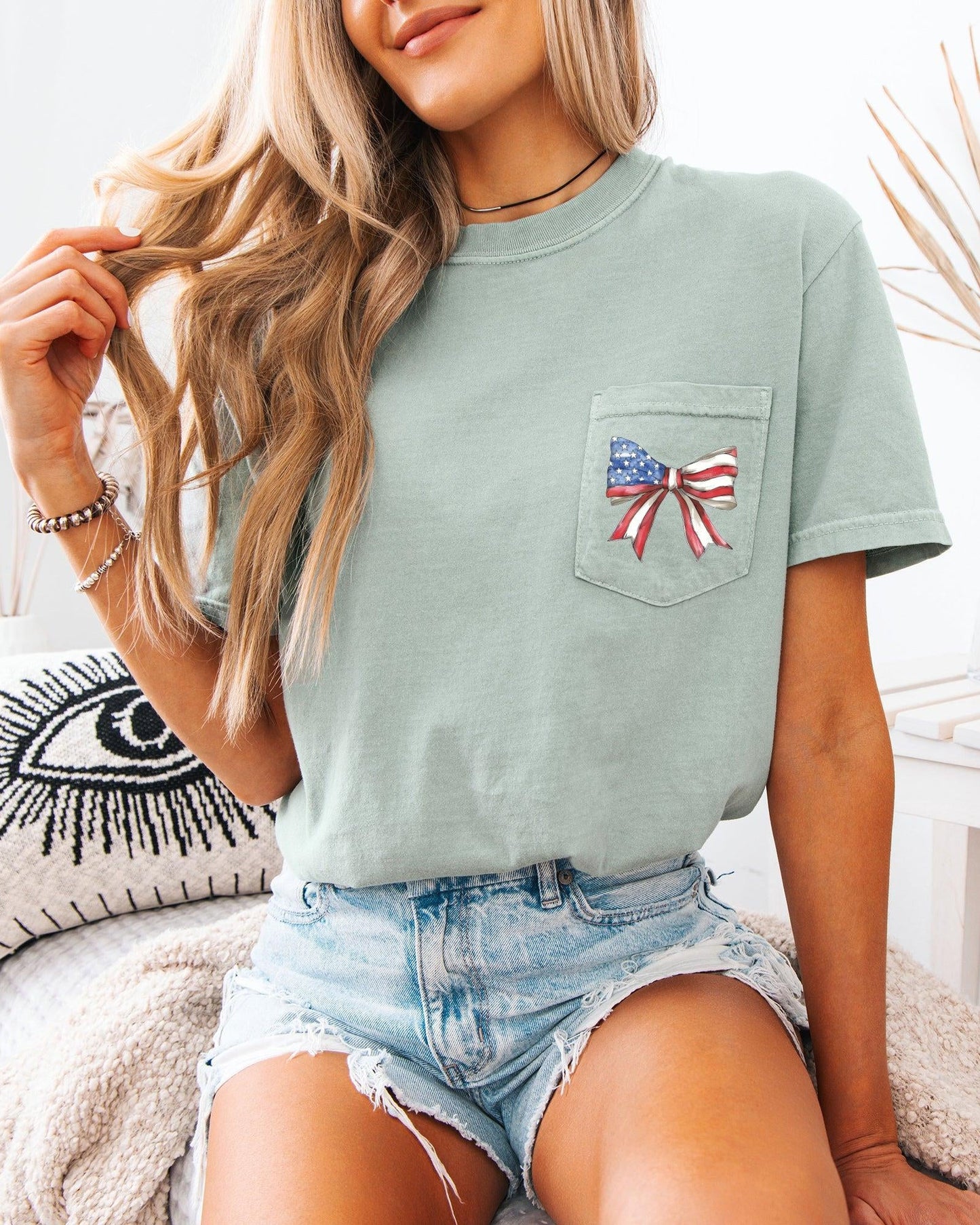 American Flag USA Ribbon Comfort Colors Pocket Tee – Patriotic
