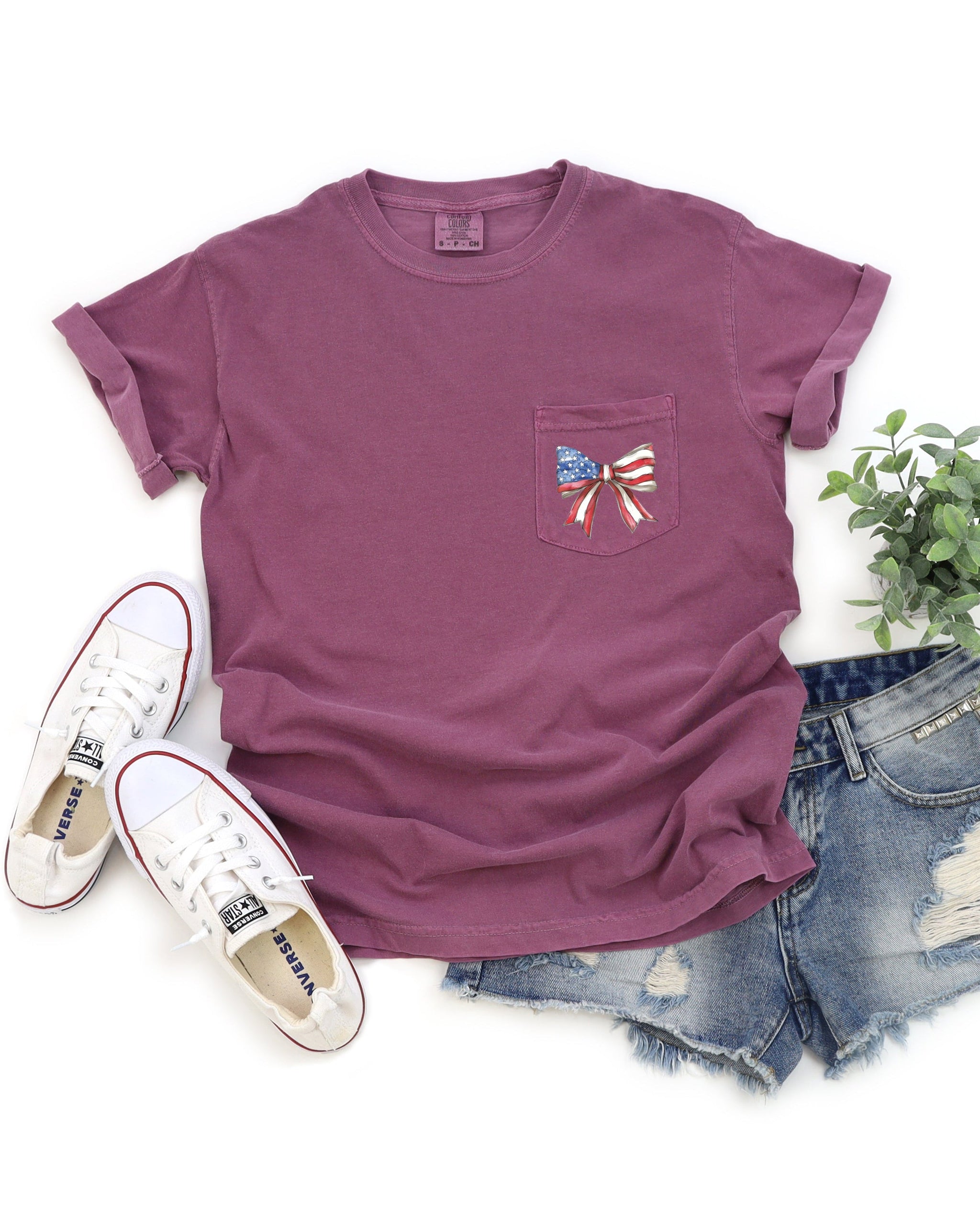 American Flag USA Ribbon Comfort Colors Pocket Tee – Patriotic