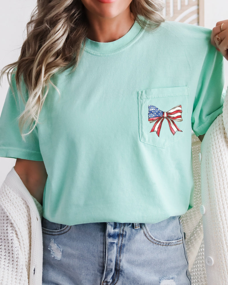 American Flag USA Ribbon Comfort Colors Pocket Tee – Patriotic