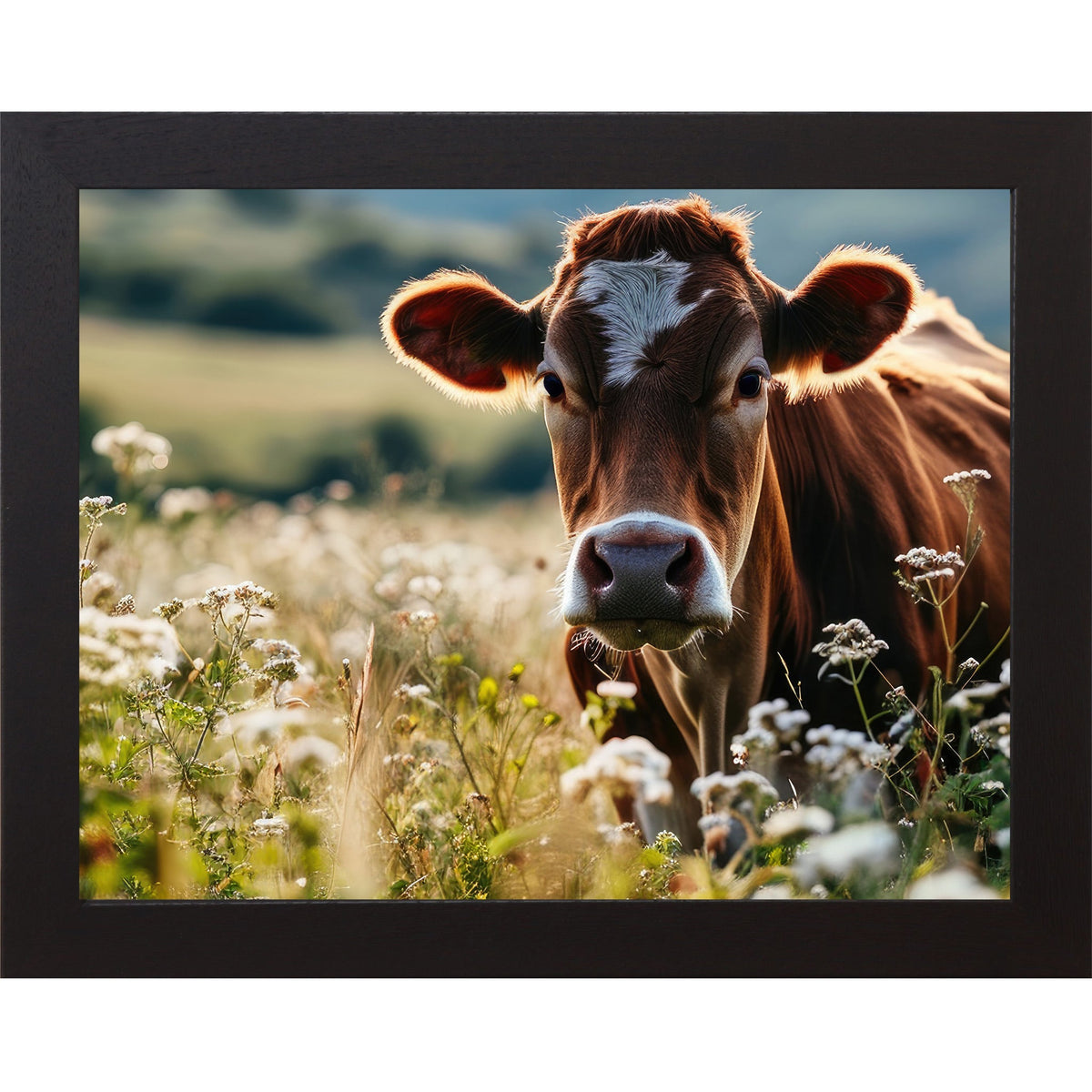 Jersey Cow Wildflower Field Wall Art – Farmhouse Cattle Scenic Landscape Decor (SB238)