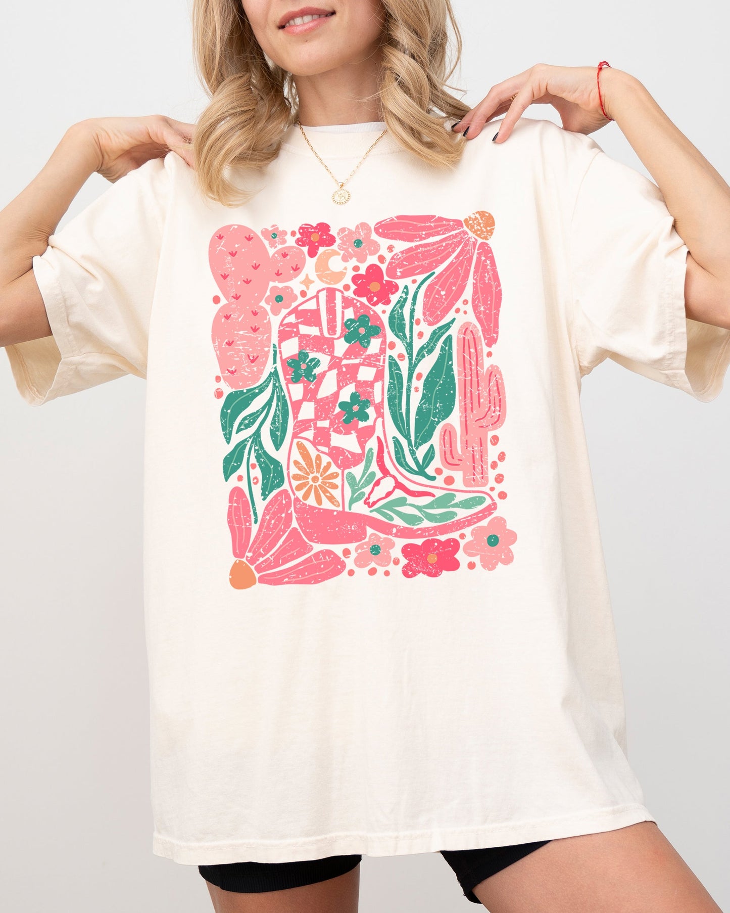 Boho Floral Cowboy Boots Comfort Colors Tee – Western Summer