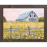 Yellow Wildflower Barn Wall Art – Farmhouse Summer Scenic Landscape Decor (SB253)