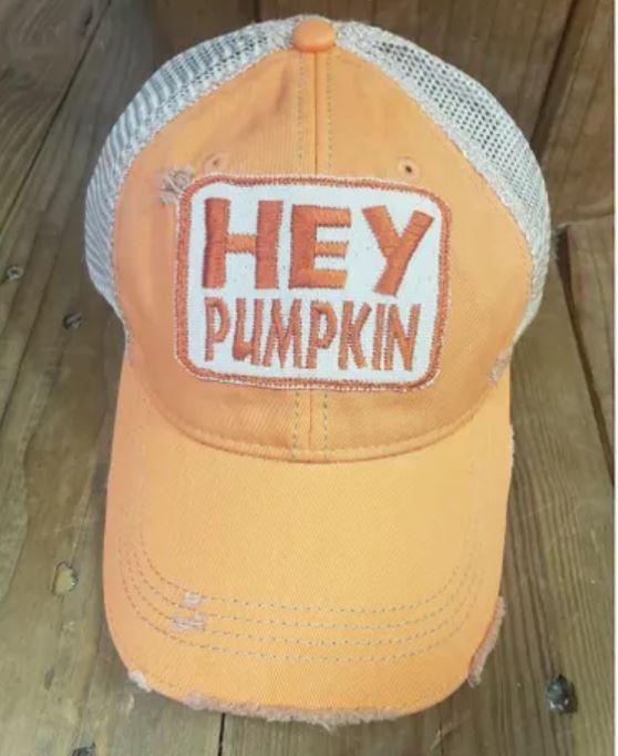 Hey Pumpkin Distressed Trucker Hat