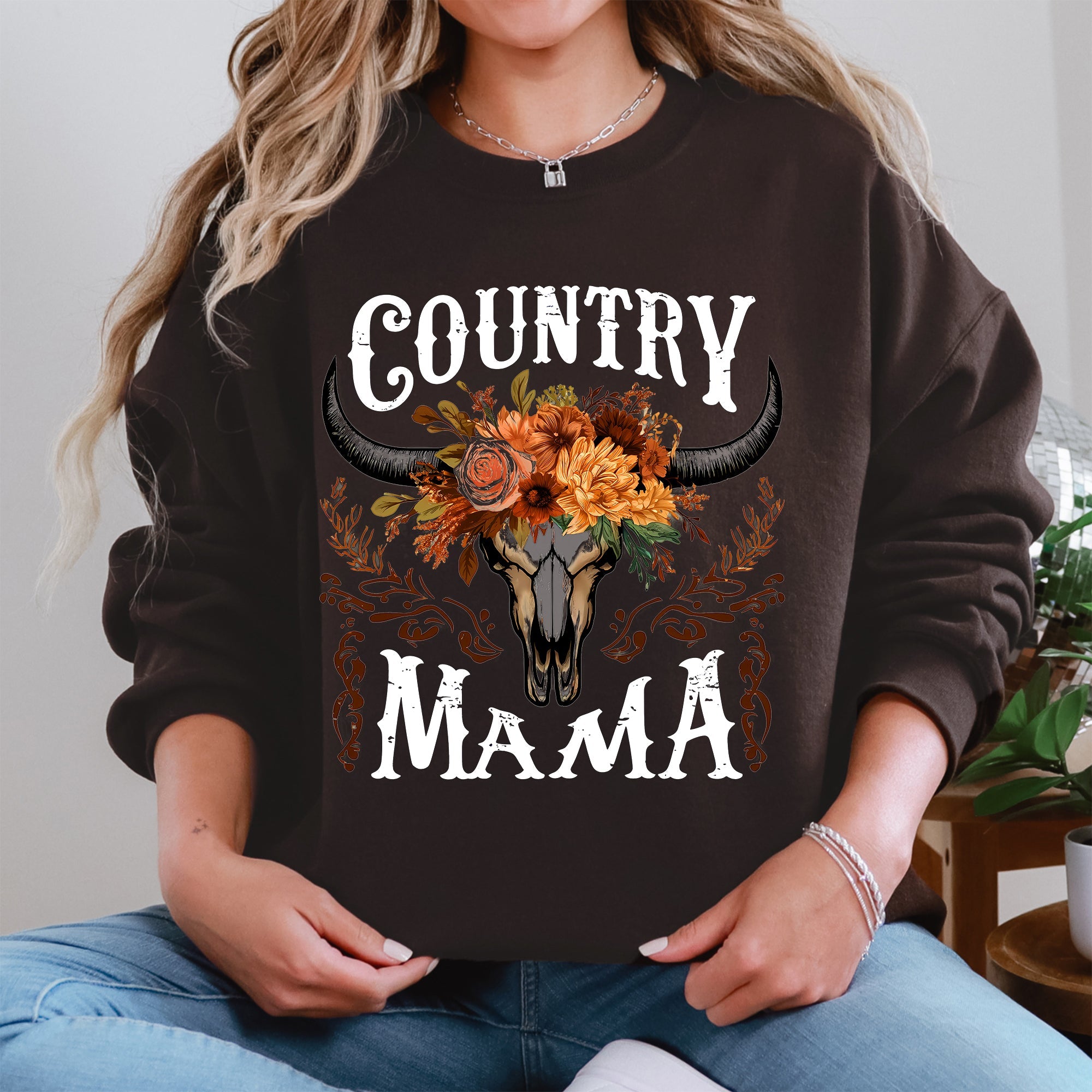 Country Mama, Skull, Western, Country, Mother's Day Sweatshirt