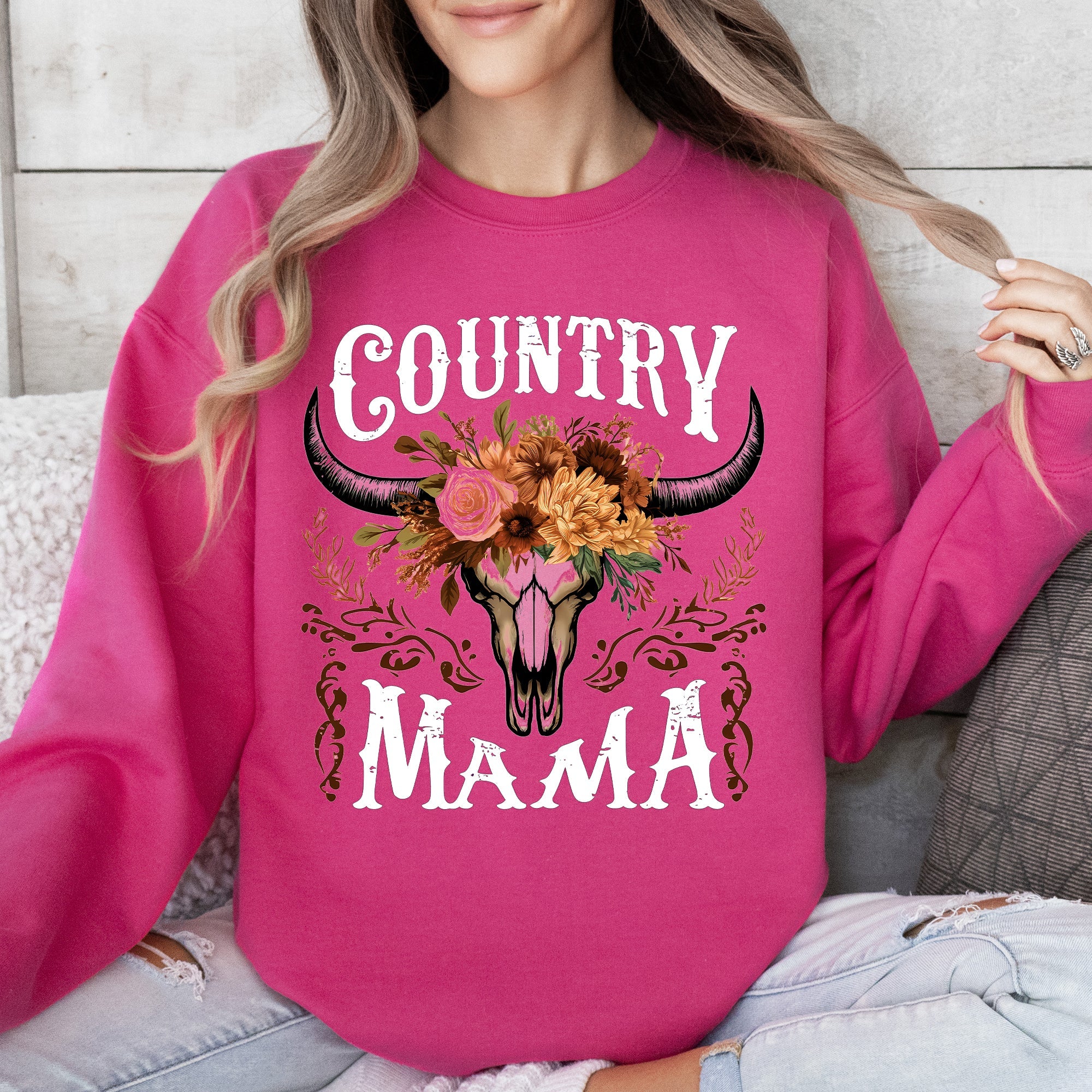 Country Mama, Skull, Western, Country, Mother's Day Sweatshirt