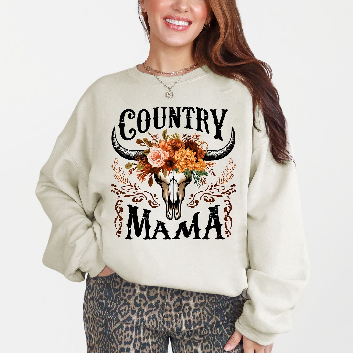 Country Mama, Skull, Western, Country, Mother's Day Sweatshirt