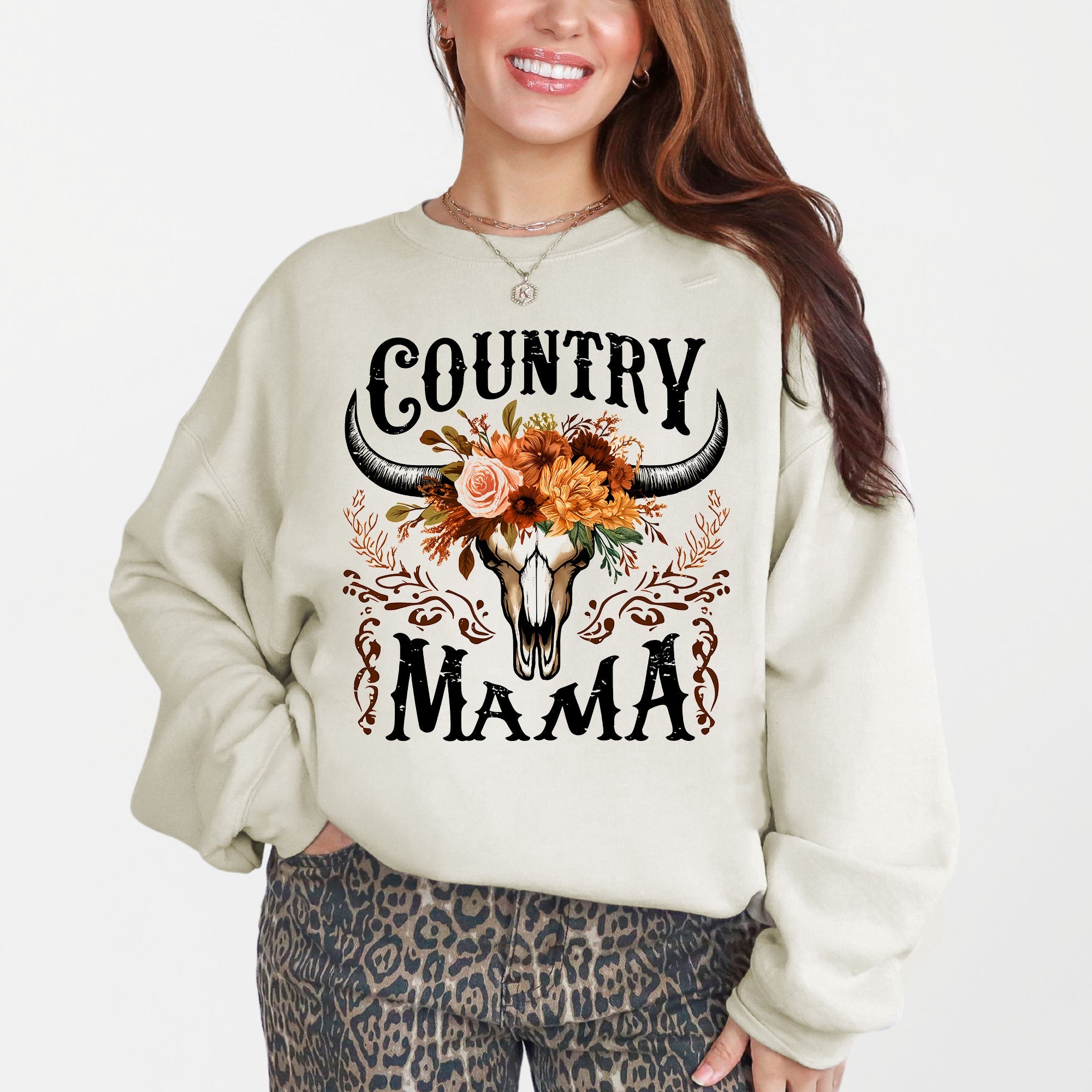 Country Mama, Skull, Western, Country, Mother's Day Sweatshirt