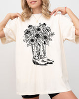 Cowboy Boots and Flowers Retro Comfort Colors Tee – Western