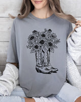 Cowboy Boots and Flowers Retro Comfort Colors Tee – Western