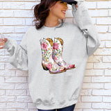 Cowgirl Boots Pink Floral Western Sweatshirt – Country